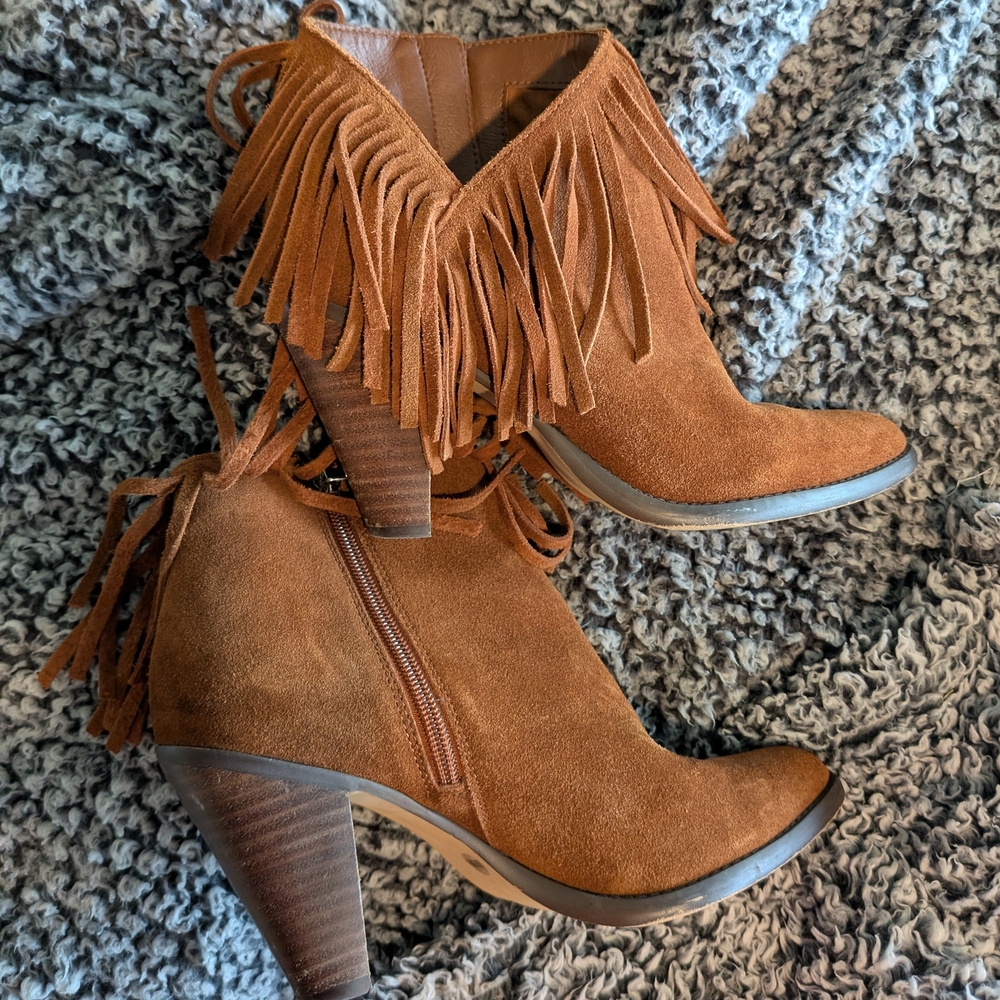 Jessica Simpson Fringe Suede Ankle Boots - Tan